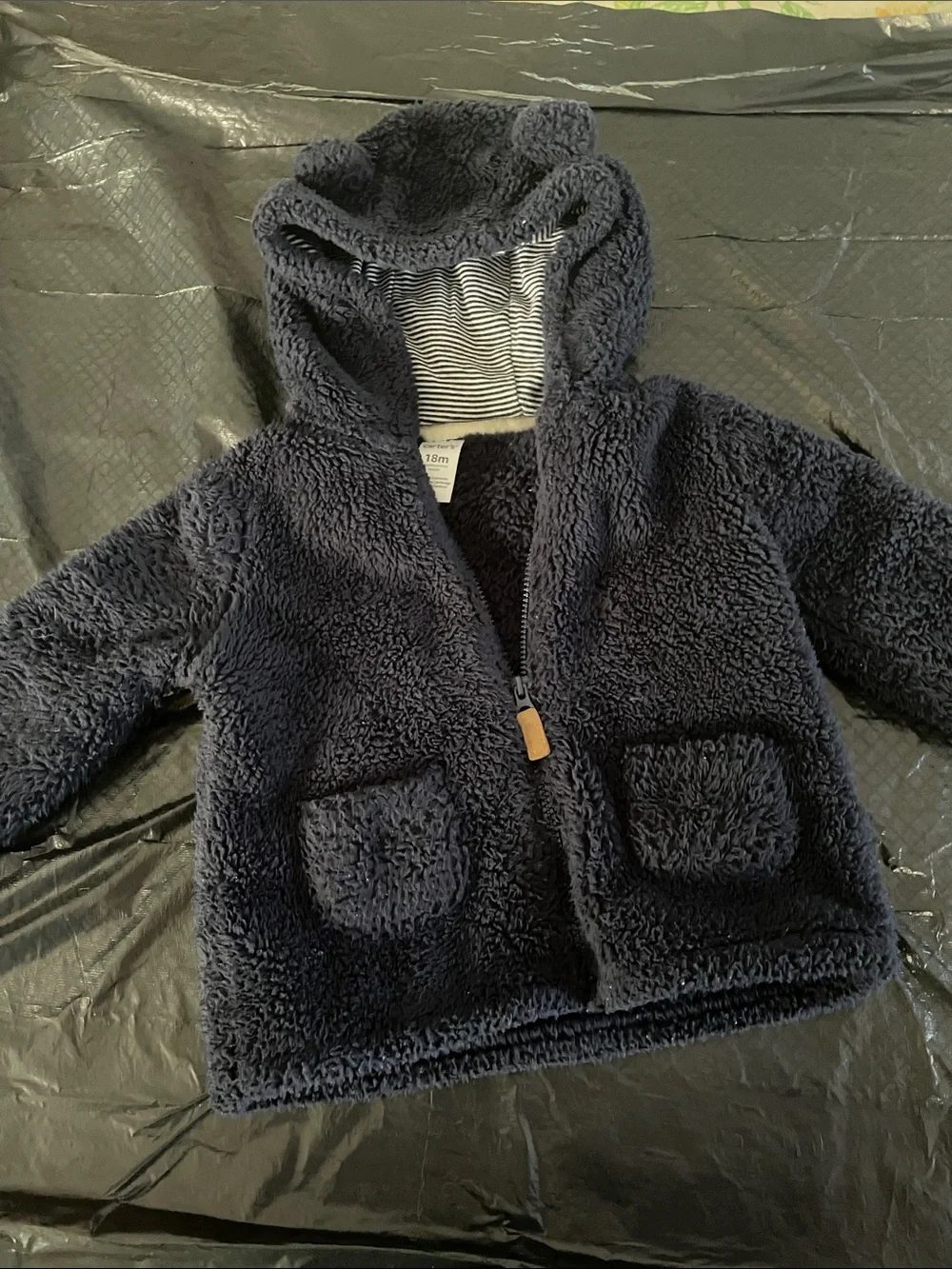 Carter's Navy Plush Teddy Hooded Jacket with Ears